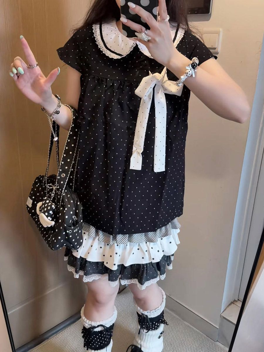 Y2K Kawaii Japanese Polka Dot  - Elastic Lace Trim recension och pris