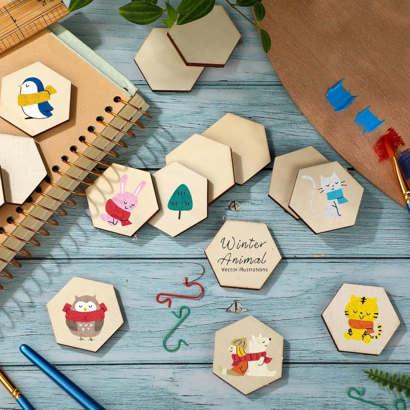 50PCS 4CM Unfinished Wood Hexa - Craft Embellishment recension och pris