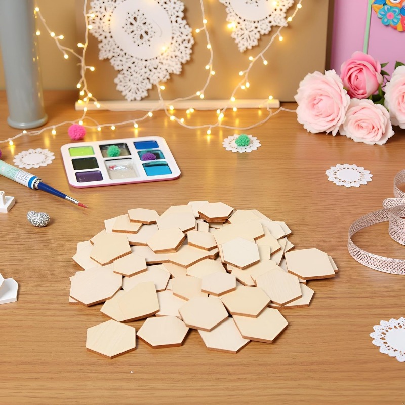 50PCS 4CM Unfinished Wood Hexa - Craft Embellishment recension och pris