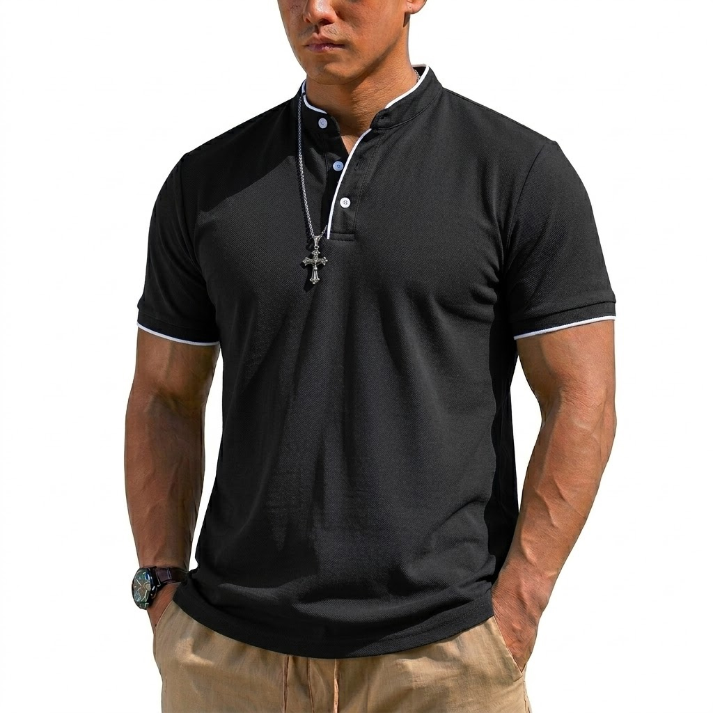 Summer Short Sleeve Henley Shi - Embellish Knit recension och pris